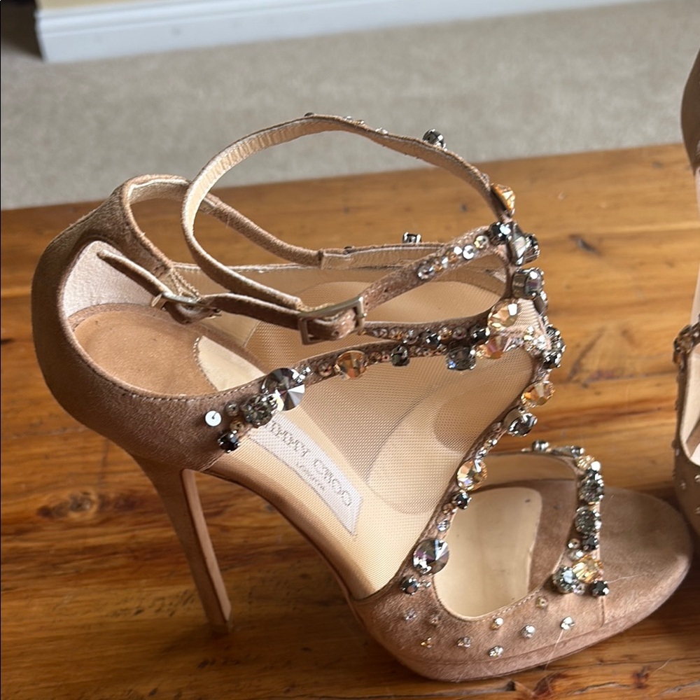 Jimmy Choo Tan Crystal Embellished Heels - Picture 2 of 9